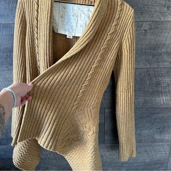 Anthropologie Birds On A Wire Yellow Wool Blend Knit Cardigan Sweater Small - Picture 2 of 8